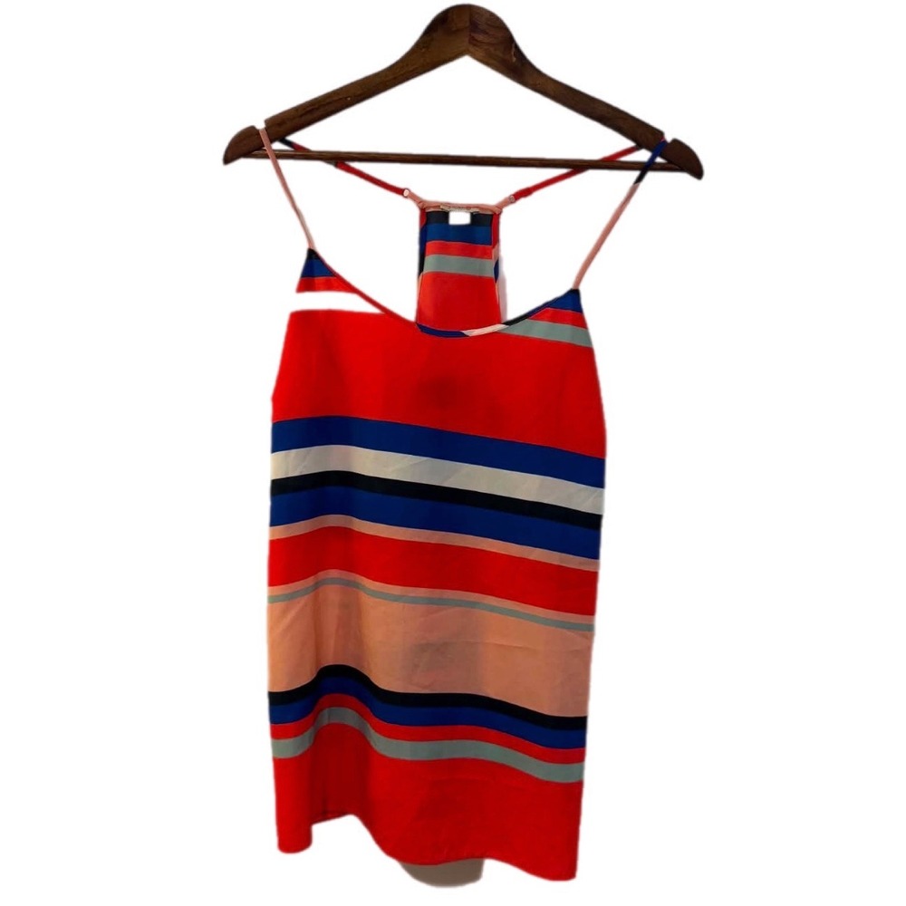 J.Crew Camisole Top Womens 10 Red Blue Striped Racerback Spaghetti Strap Cami